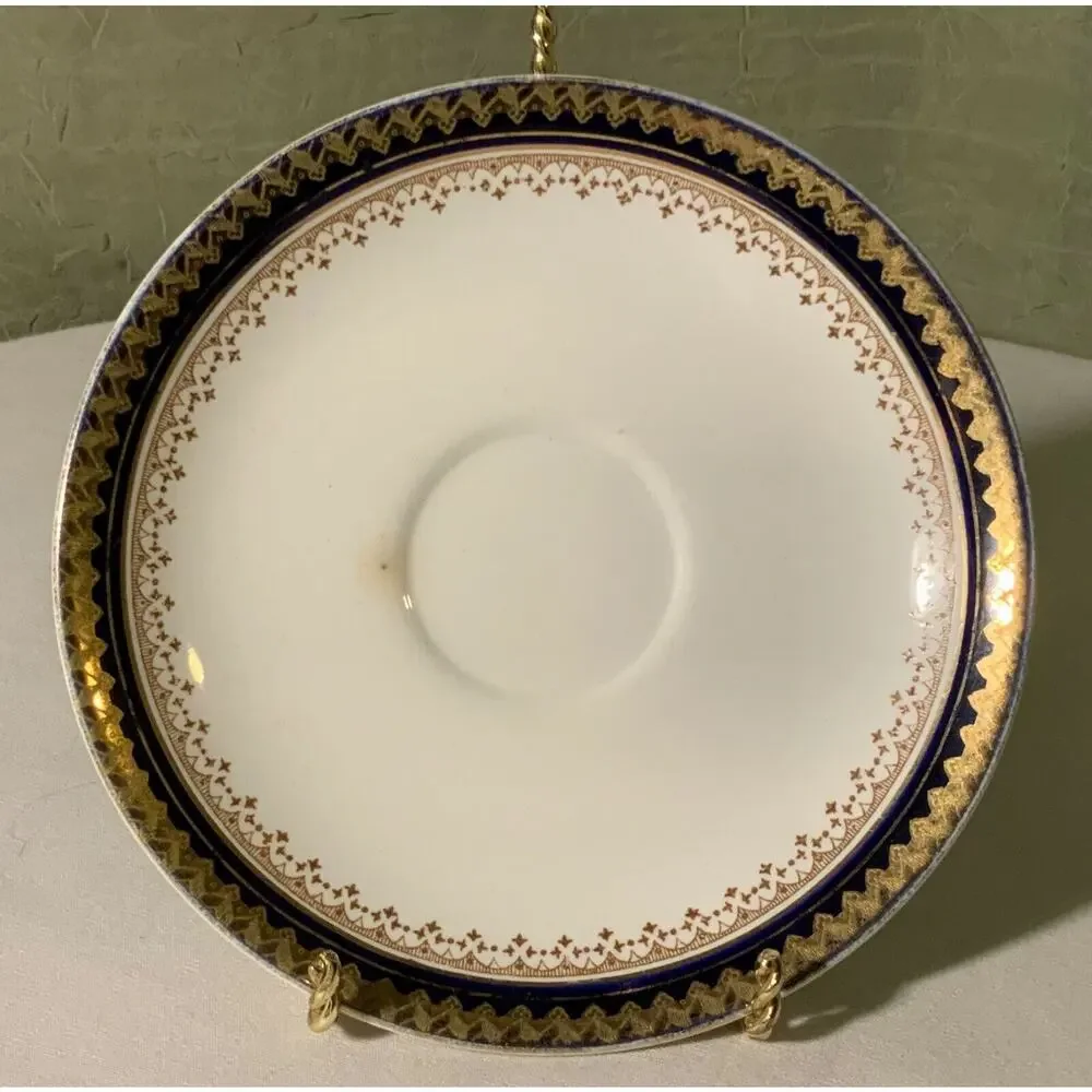Cup & Saucer White w Blue/Gold Trim BOOTHS Silicon China England “OR REPOUSSE”